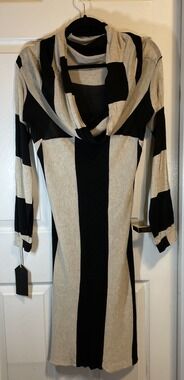 NWT Mike Gonzalez Striped Knit Dress, Small Black & Beige (Mike & Chris) Quirky